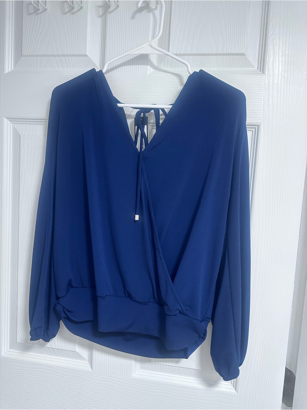 Ariella Deep Blue V-Neck Tie-Back Blouse